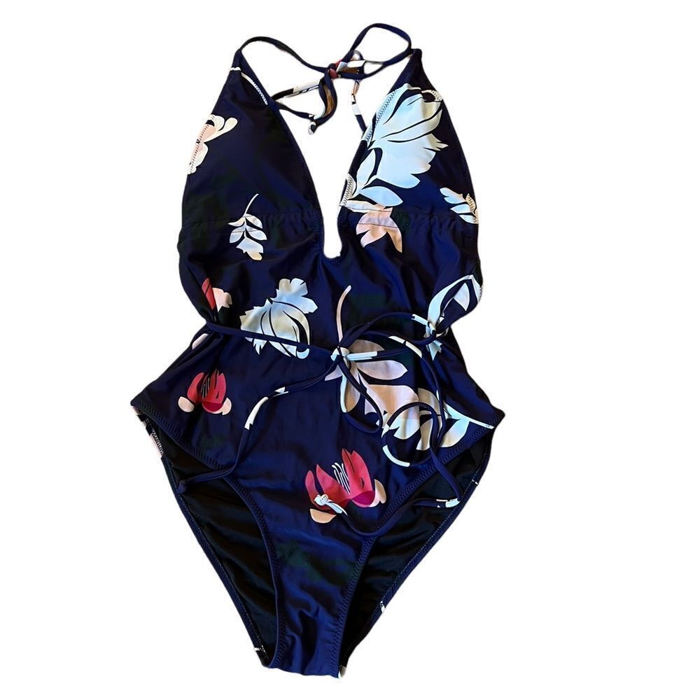Cupshe Medium One Piece Plunge Floral Neck Swimsuit